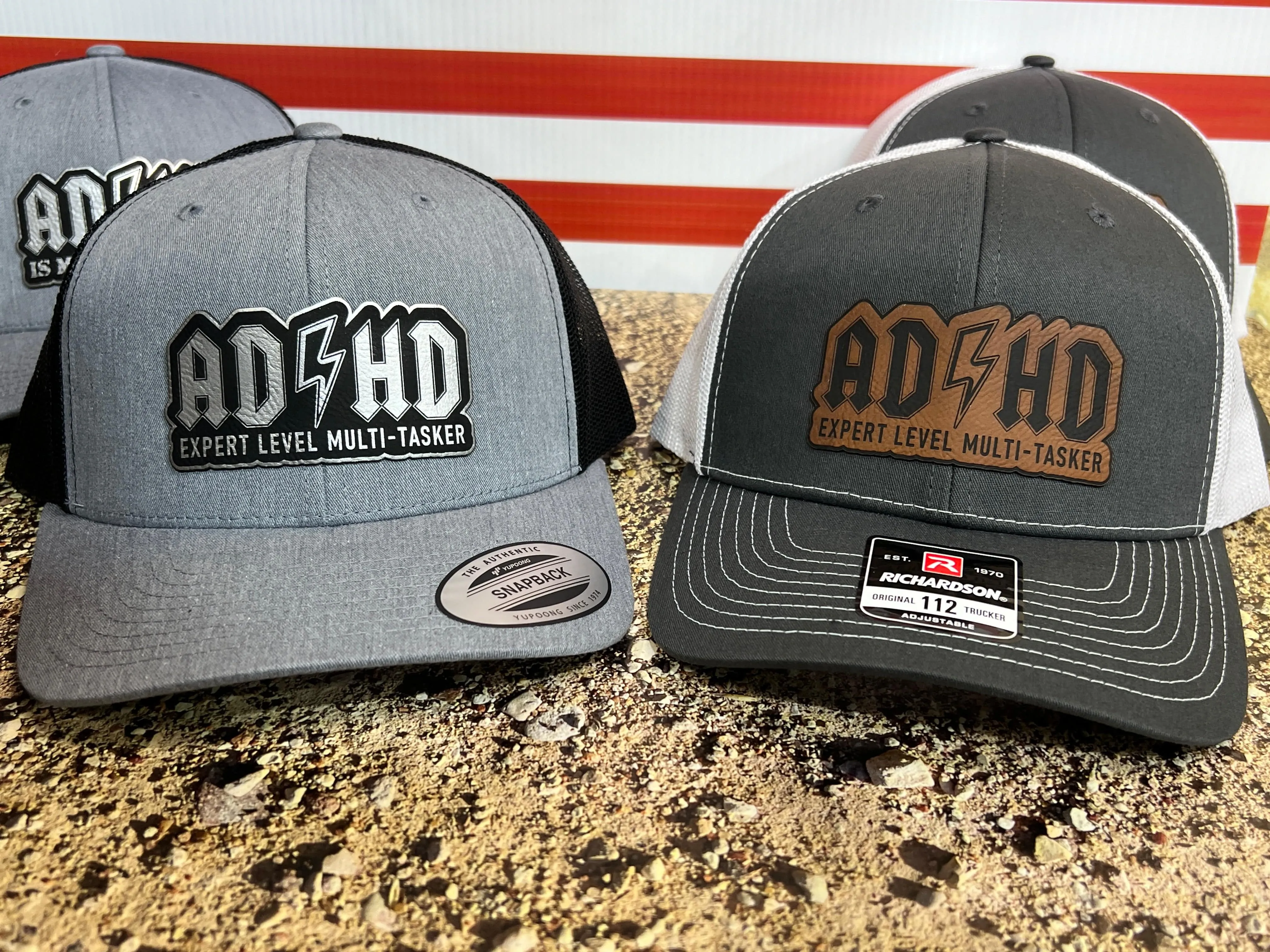 ADHD Hat with Custom Patch Made with Premium Leatherette on a Richardson 112 or Yupoong Classic Hat