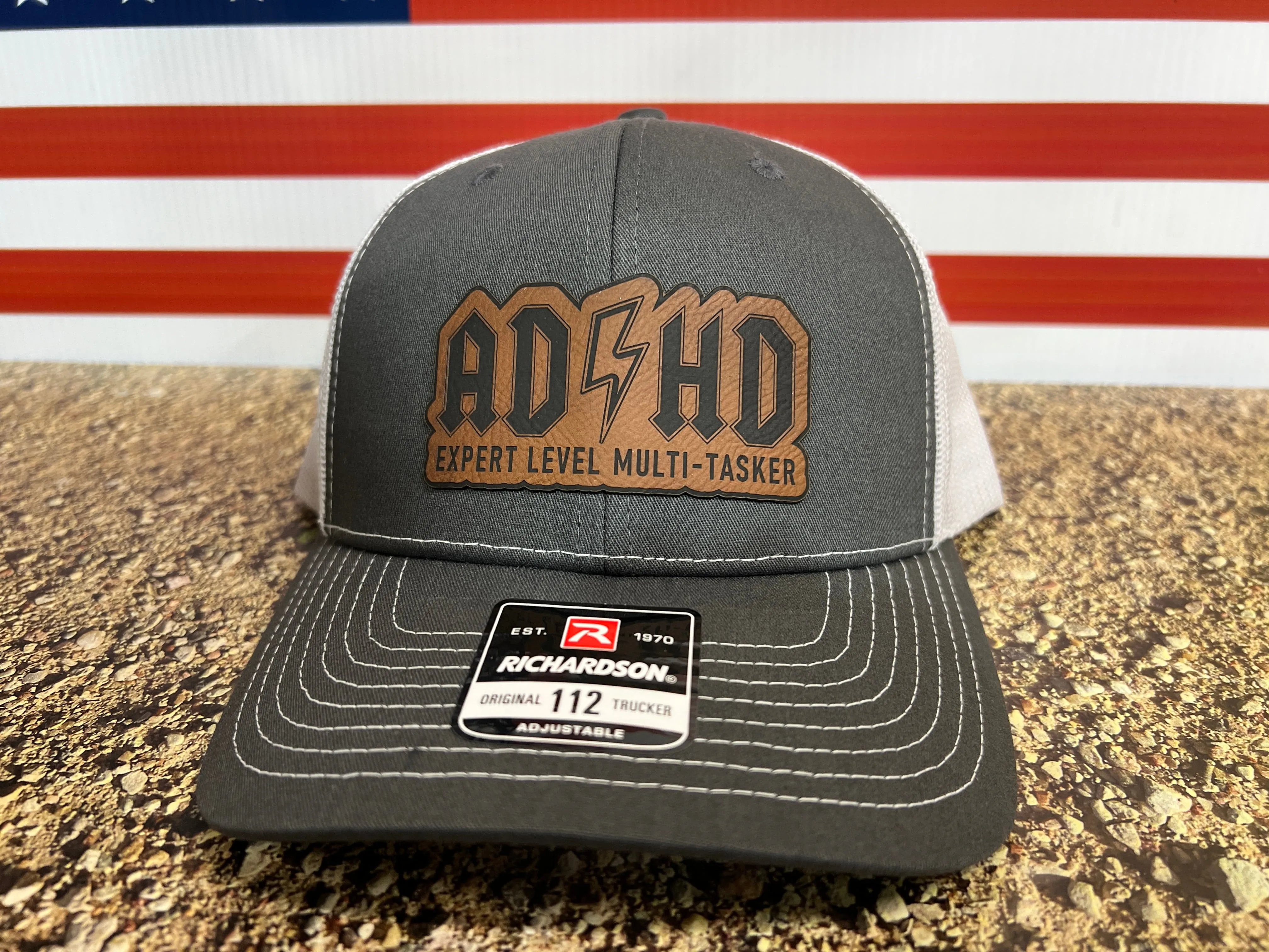 ADHD Hat with Custom Patch Made with Premium Leatherette on a Richardson 112 or Yupoong Classic Hat