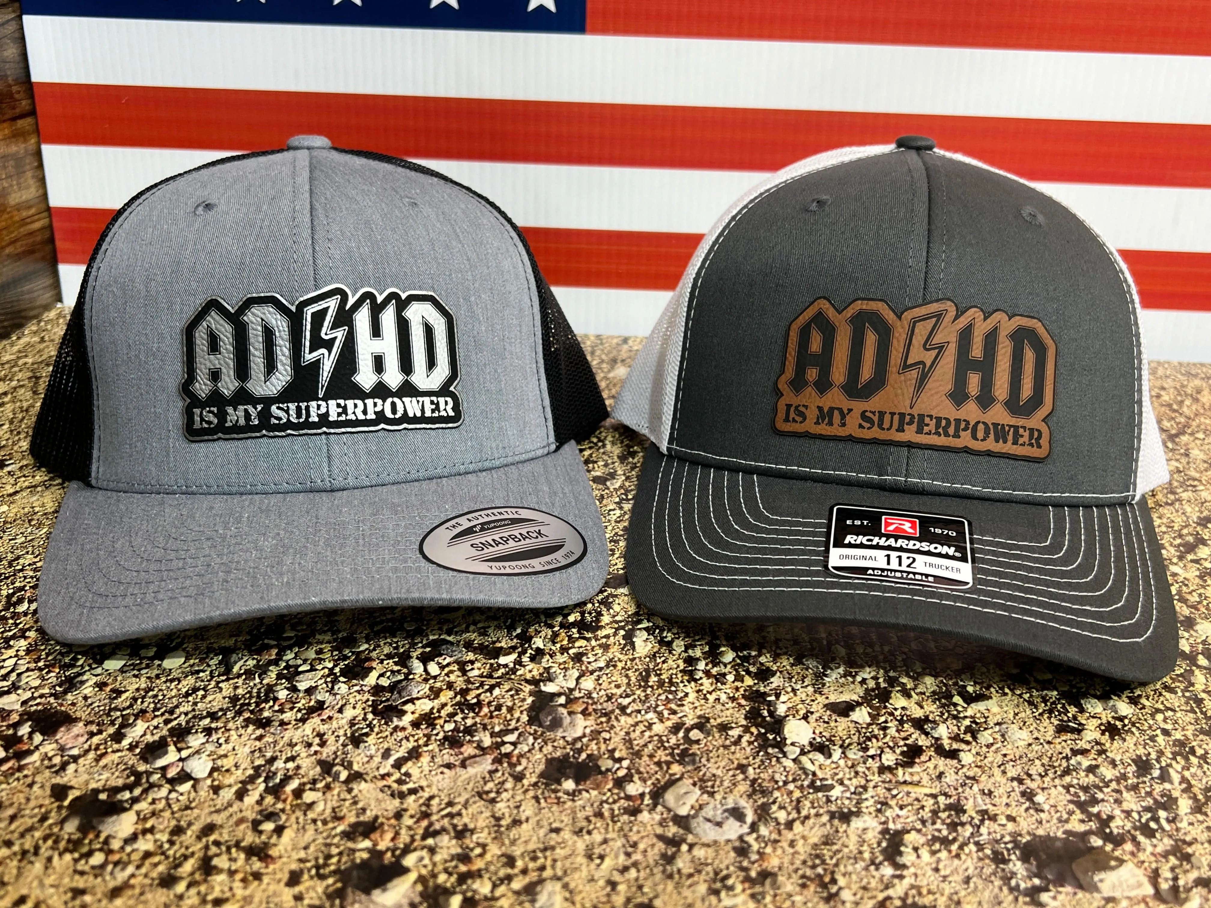 ADHD Hat with Custom Patch Made with Premium Leatherette on a Richardson 112 or Yupoong Classic Hat