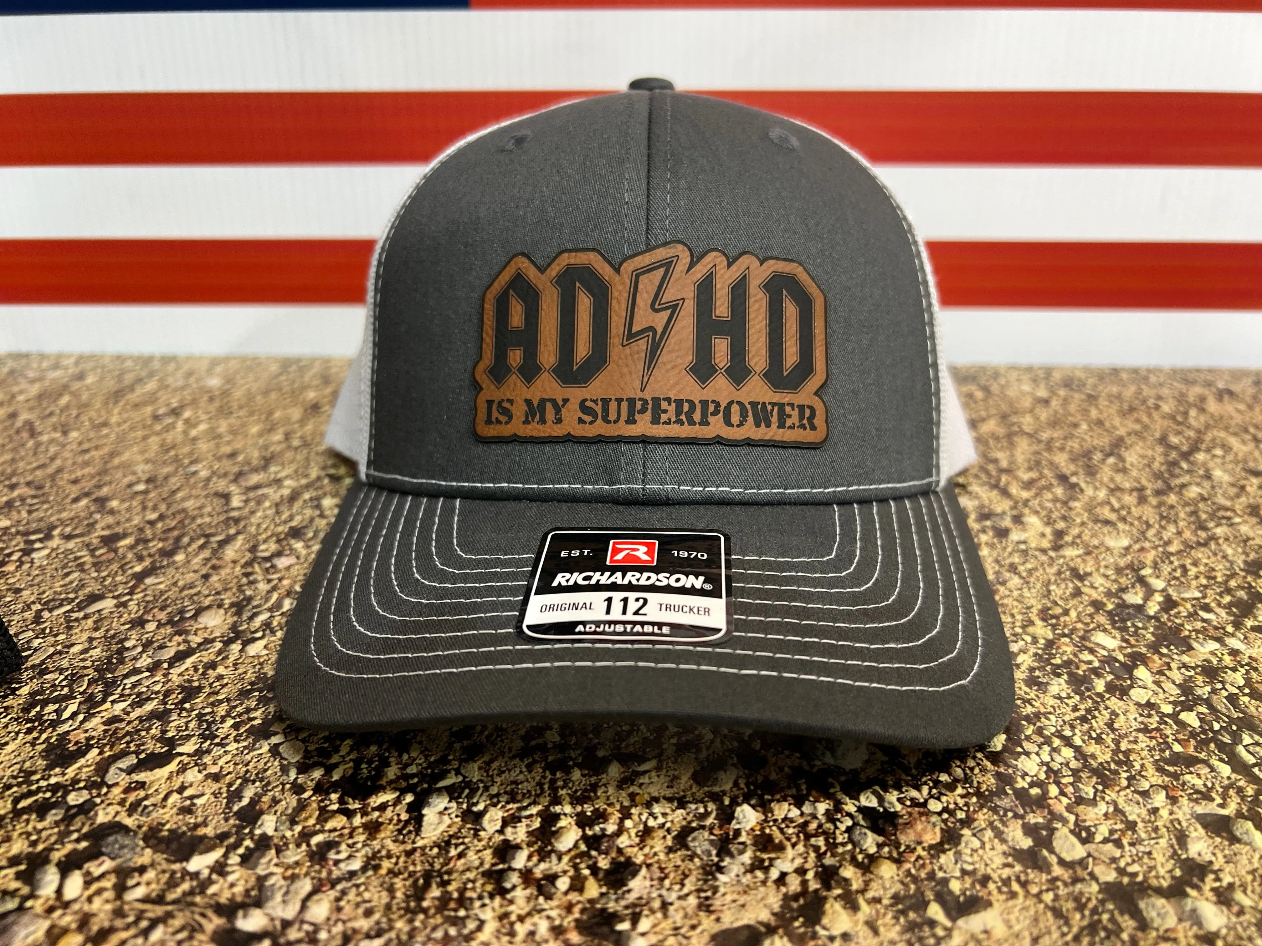 ADHD Hat with Custom Patch Made with Premium Leatherette on a Richardson 112 or Yupoong Classic Hat