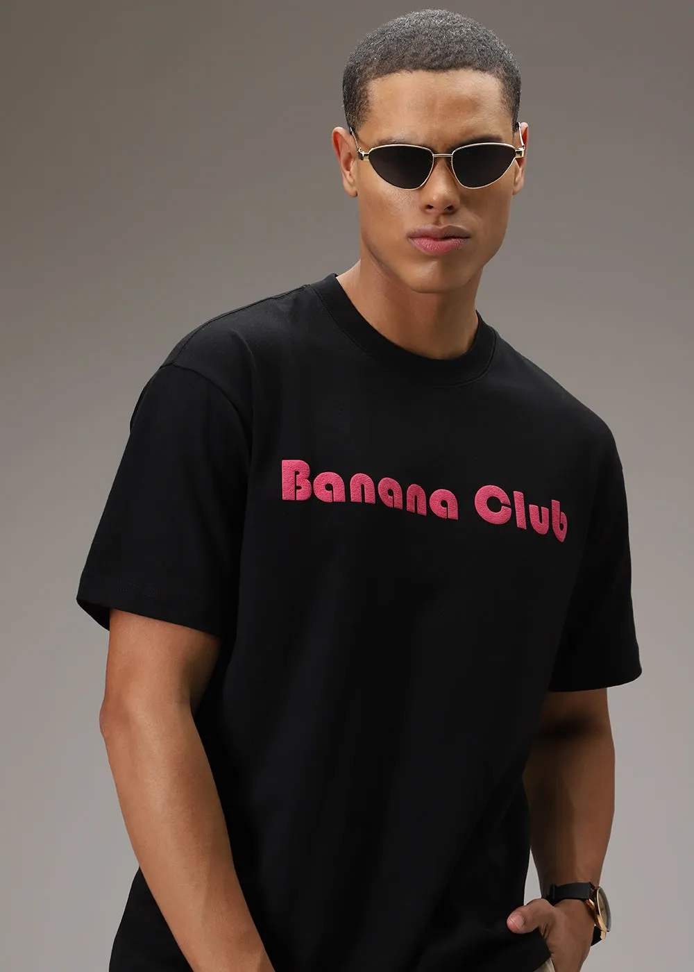 Banana Club Embossed Black Oversized Fit T-shirt