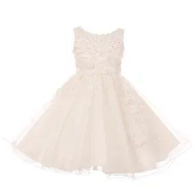 Big Girls Ivory Pearl Beaded Glitter Tulle Junior Bridesmaid Dress 8-12