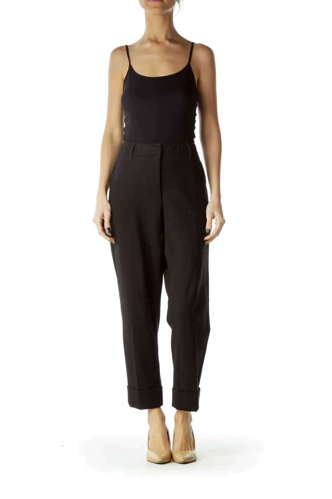 Black Cropped Cuffed Slacks