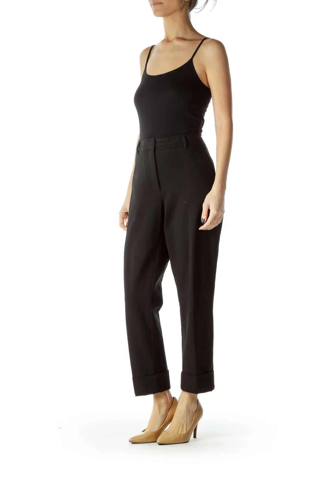 Black Cropped Cuffed Slacks