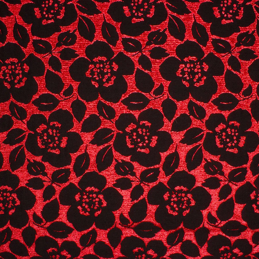 Black Floral on Red Metallic Brocade