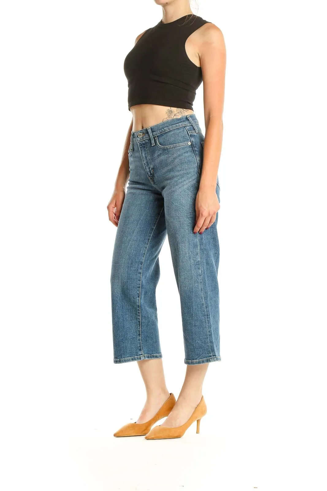 Blue Cropped Wide Leg Jeans