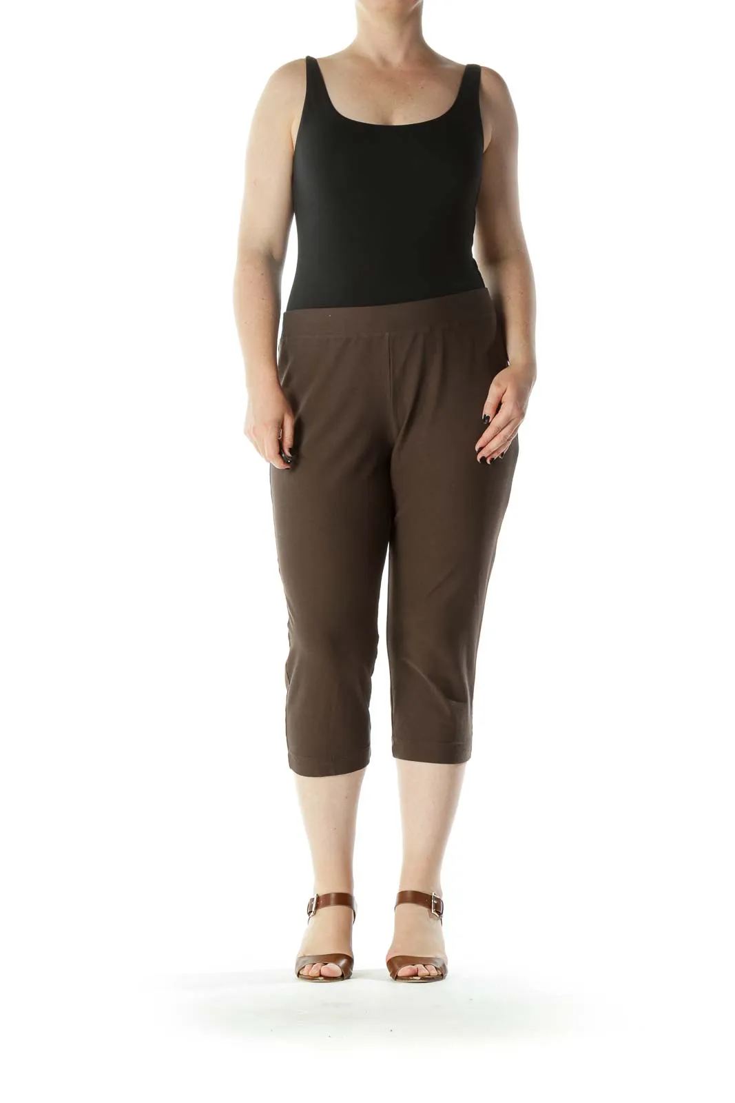 Brown Cropped Stretch Pants