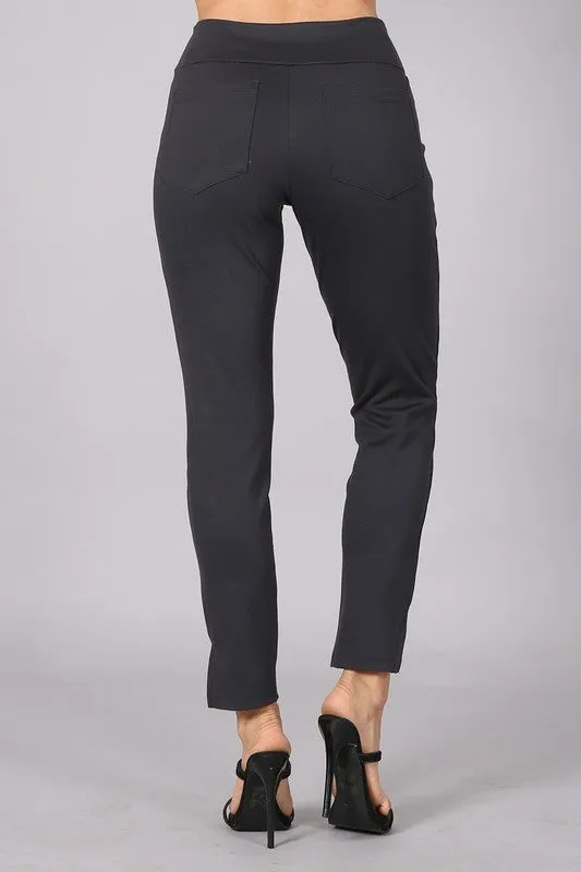 Chatoyant Cropped/capri pants with side slit opening detail and back  pockets - Charcoal