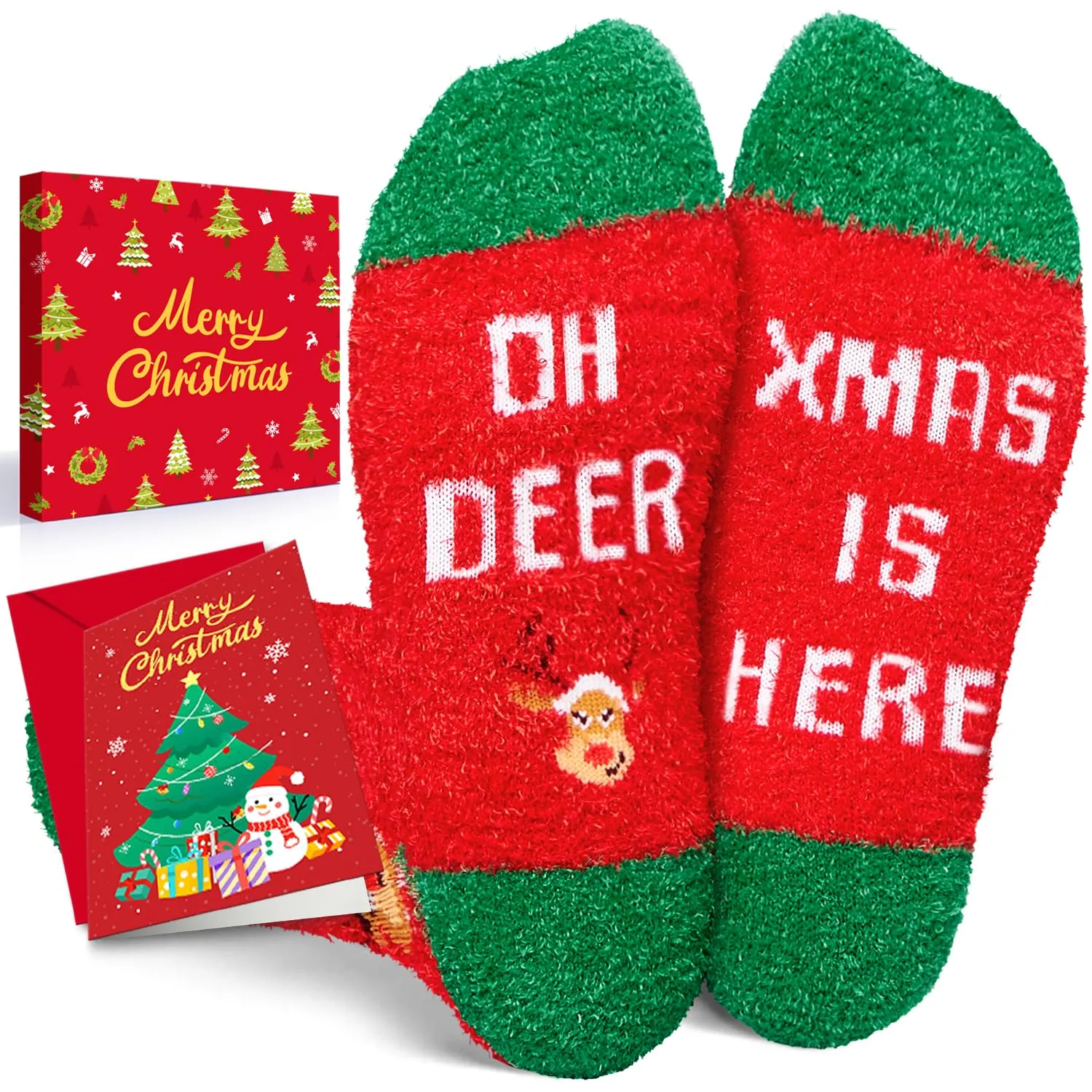 Christmas Gifts Stocking Socks for Boys Girls - Reindeer Socks Secret Santa Sock Gifts with Greeting Card 4-6 Years