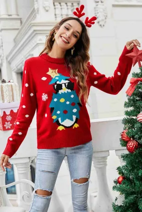 Christmas Penguin Graphic Sequin Sweater Christmas Sweater Womens Fashion Holiday Clothing Ugly Christmas Sweater Unisex Sweatshirt KESLEY