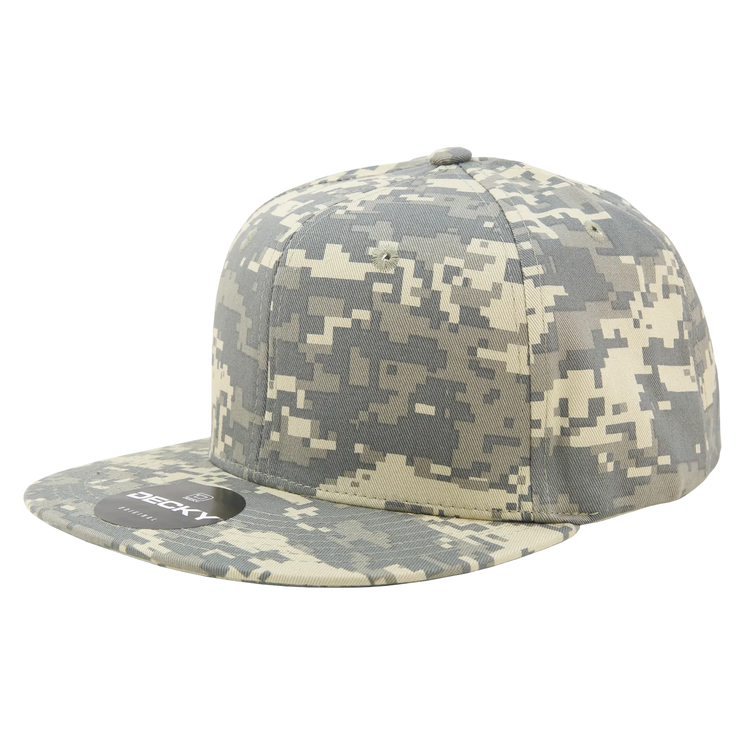 Decky 1047 Digital Camo Snapback Hat, 6 Panel Camouflage Flat Bill Cap