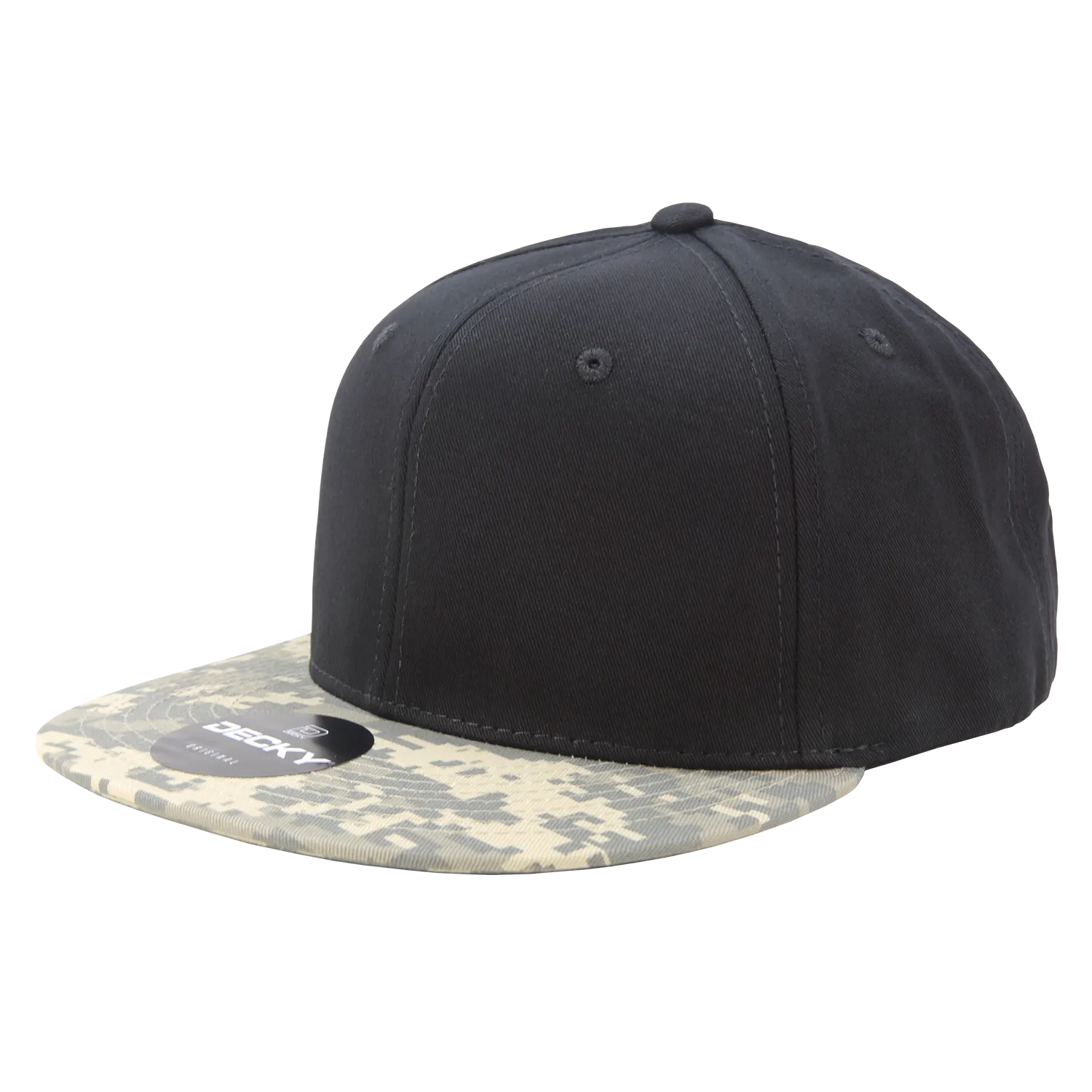 Decky 1047 Digital Camo Snapback Hat, 6 Panel Camouflage Flat Bill Cap