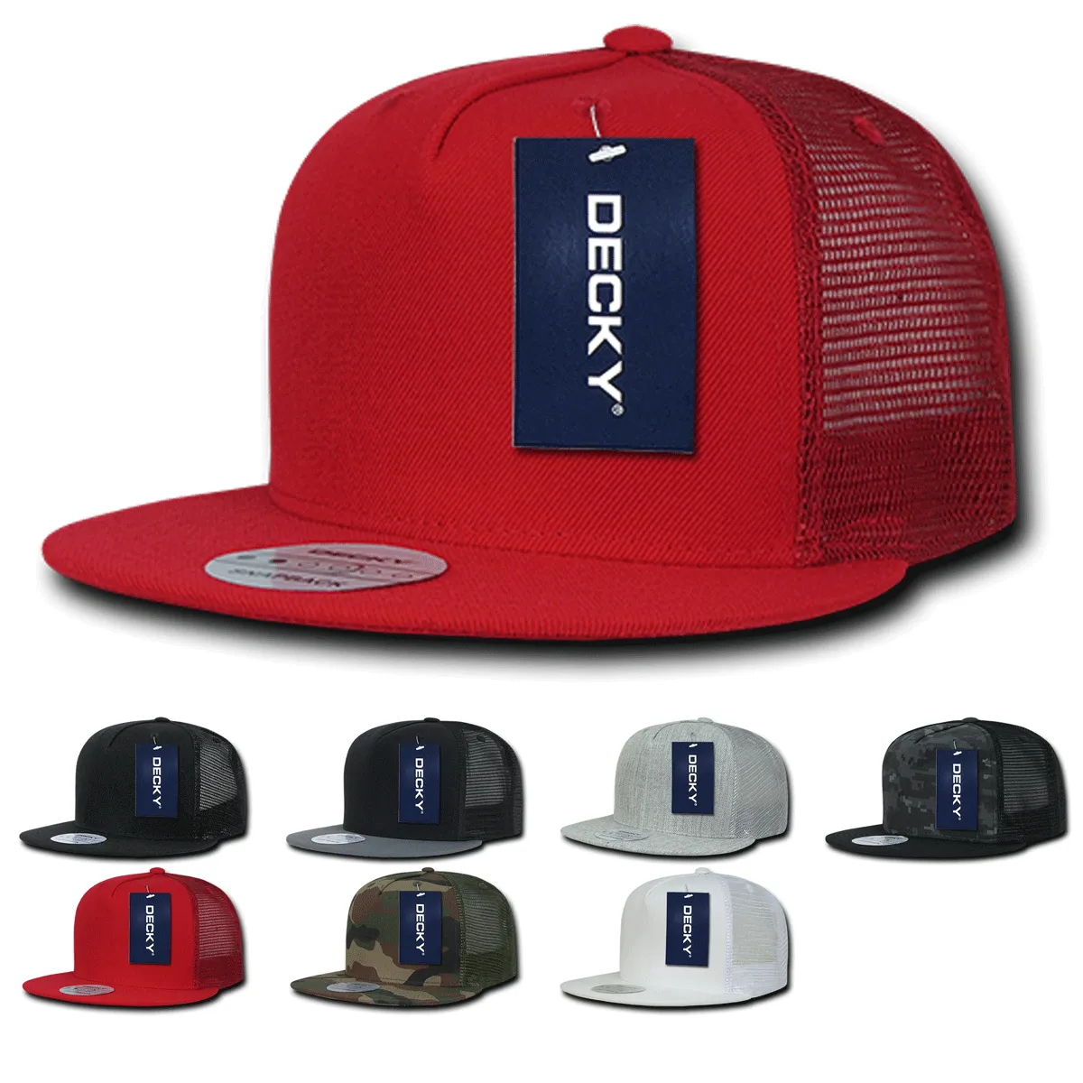 Decky 1063 5 Panel Trucker Cap, Snapback Flat Bill Hat - CASE Pricing