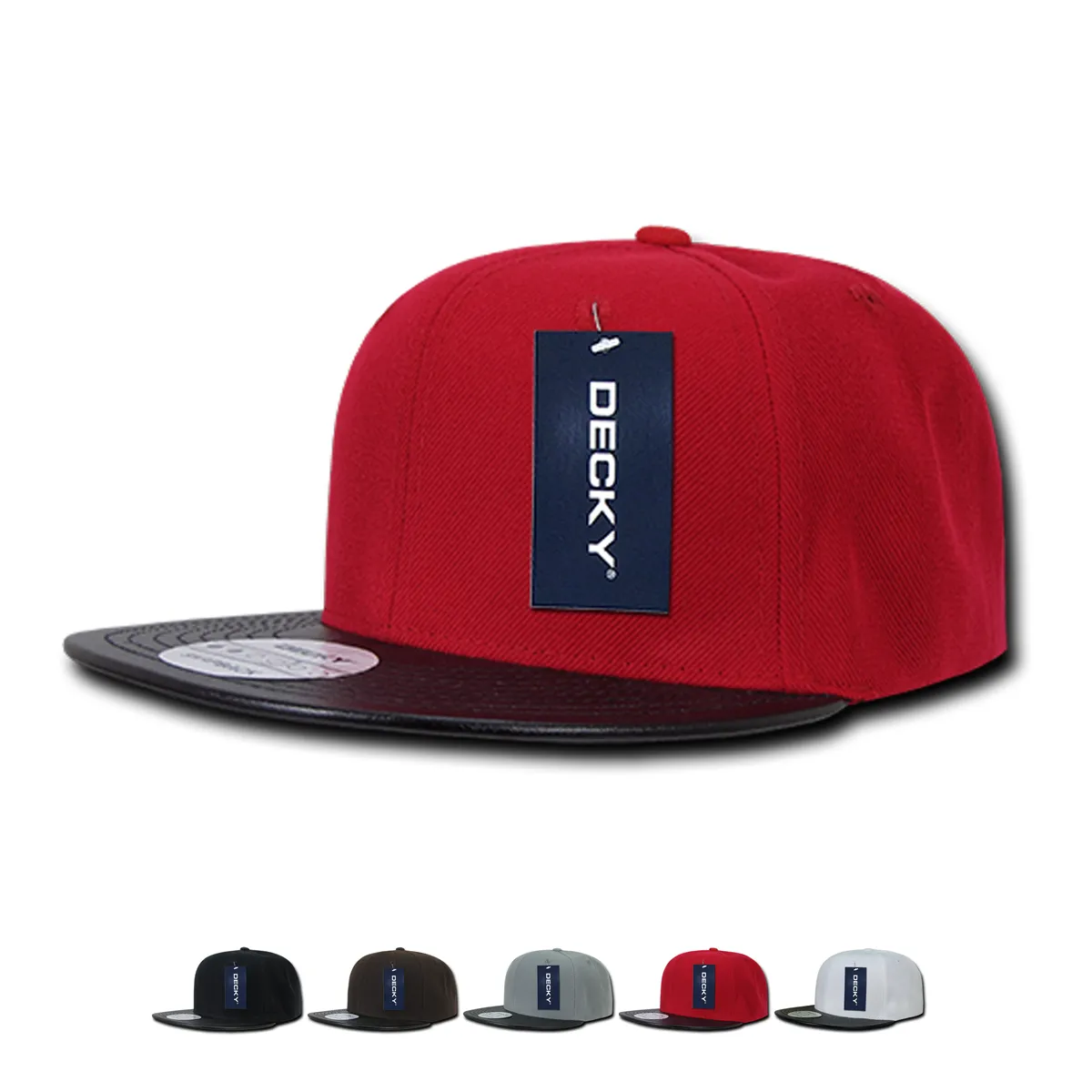 Decky 1071 Vinyl Brim Snapback Hat, 6 Panel Vinyl Snapback Cap - CASE Pricing