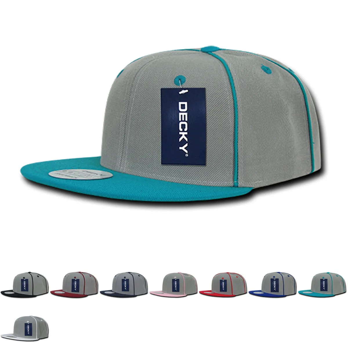 Decky 1078 Piped Crown Snapback Hat, 6 Panel Piped Snapback - CASE Pricing