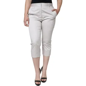 Dolce & Gabbana White Cotton Mid Waist Cropped Skinny Pants