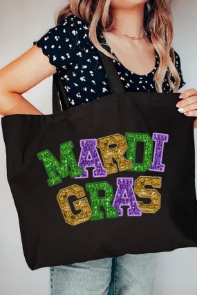 Faux Glitter Mardi Gras Canvas Jumbo Tote