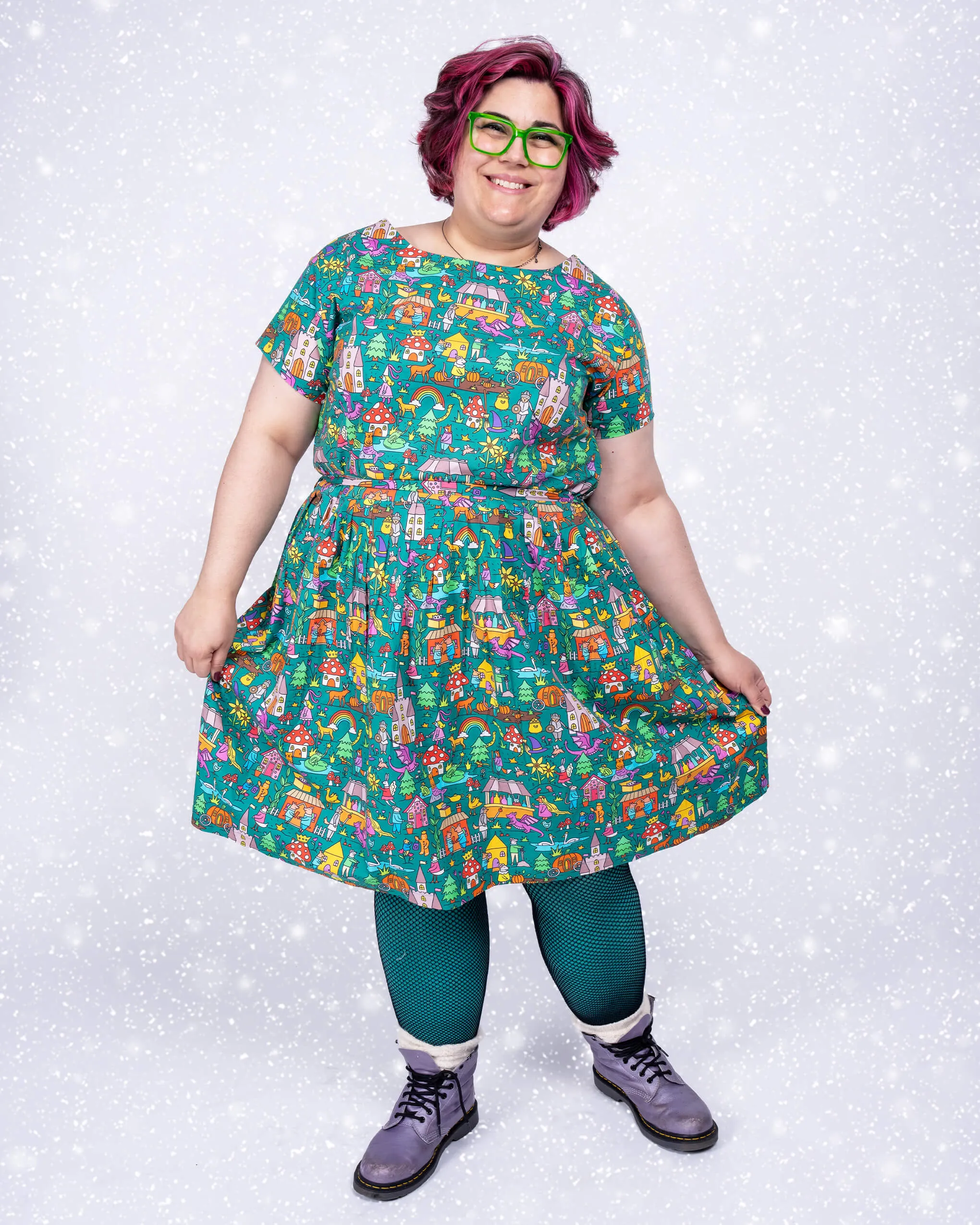 Festive: Fairytales and Pantomimes Stretch Belted Tea Dress with Pockets