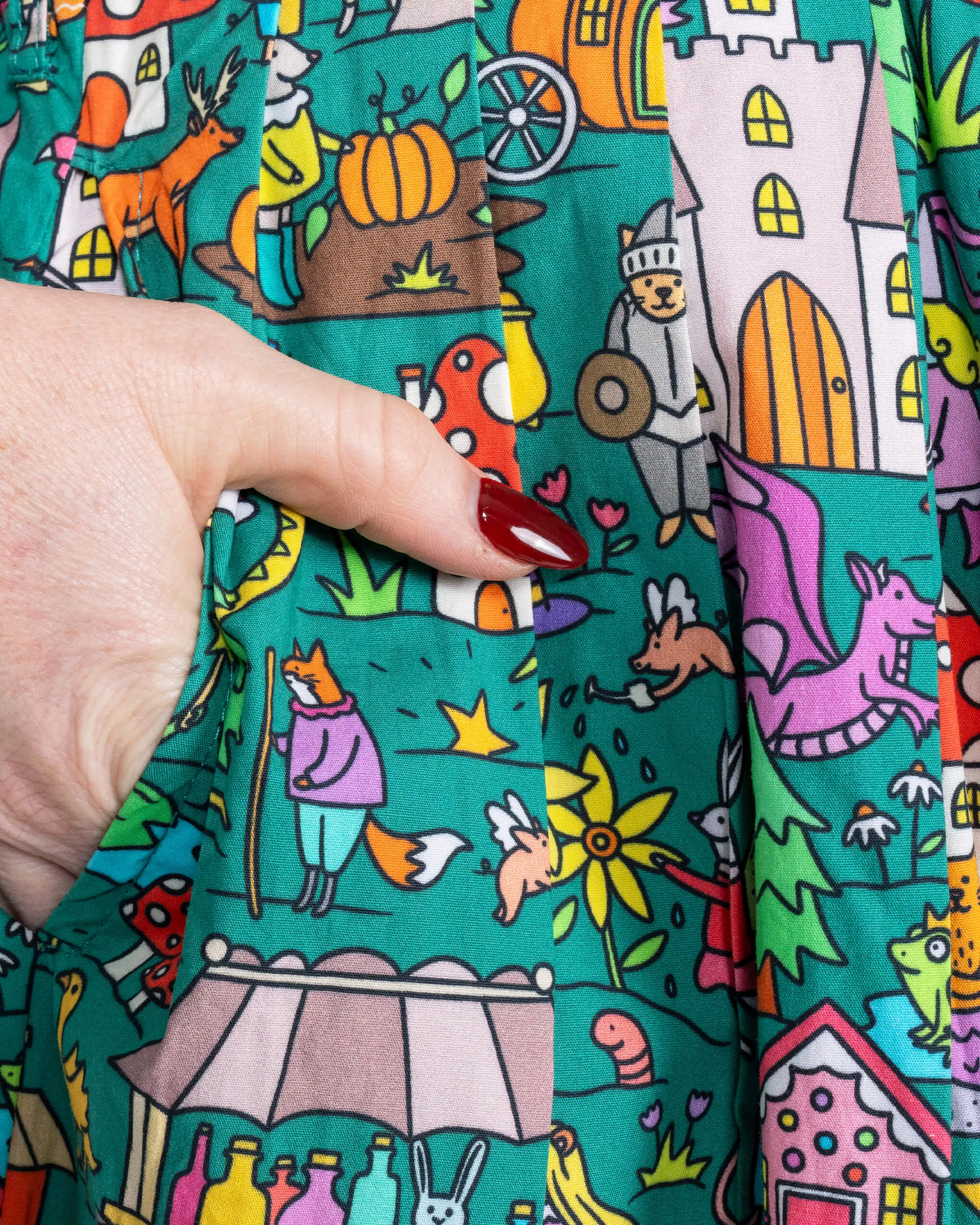 Festive: Fairytales and Pantomimes Stretch Belted Tea Dress with Pockets