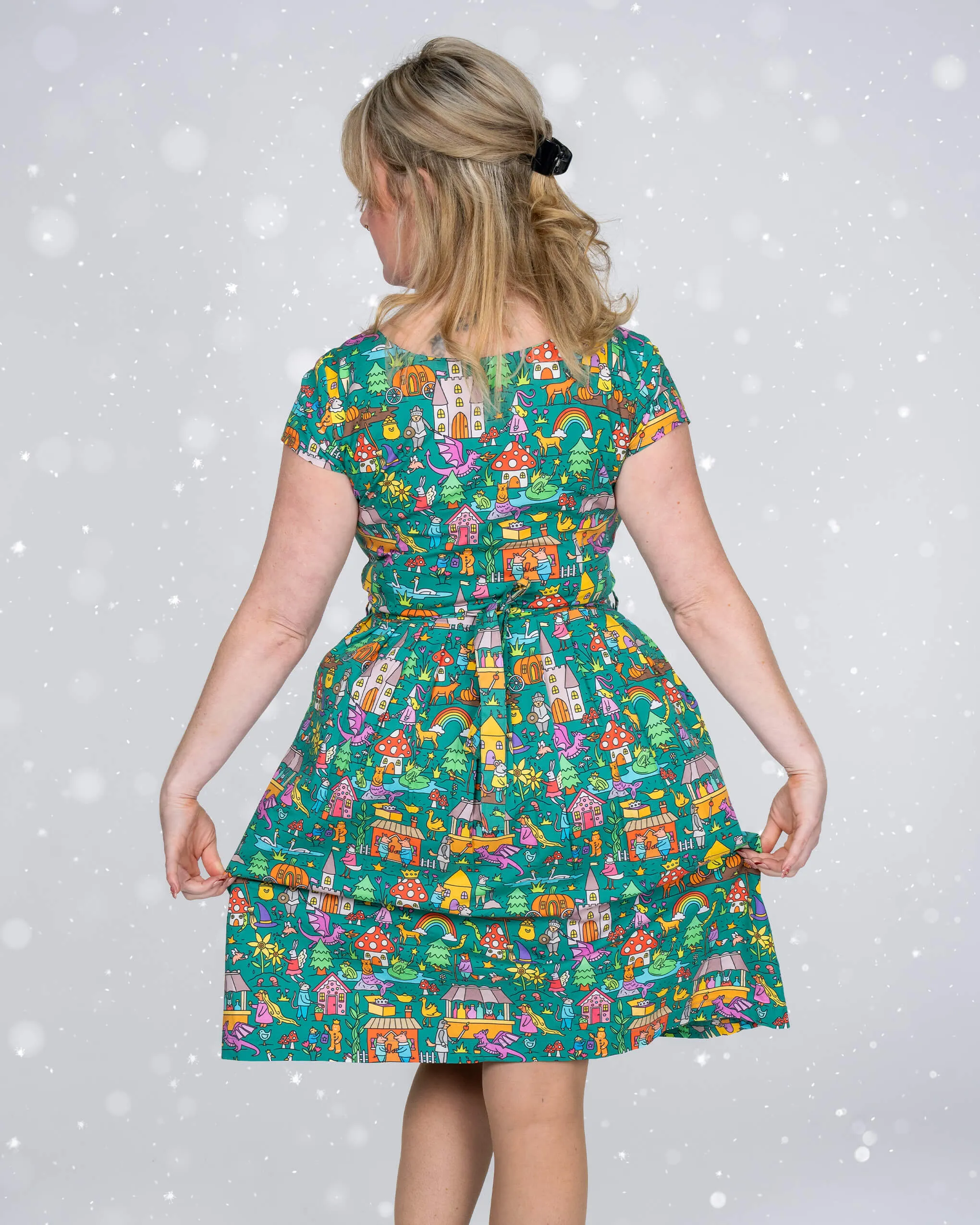 Festive: Fairytales and Pantomimes Stretch Belted Tea Dress with Pockets