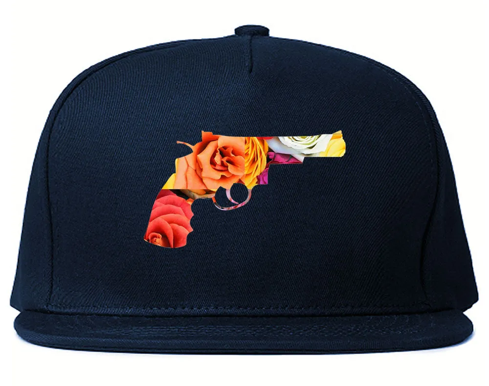 Floral Gun Flower Print Colt 45 Revolver Snapback Hat