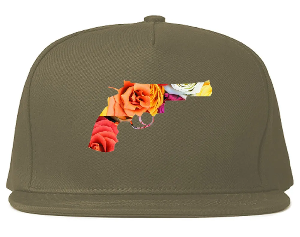 Floral Gun Flower Print Colt 45 Revolver Snapback Hat