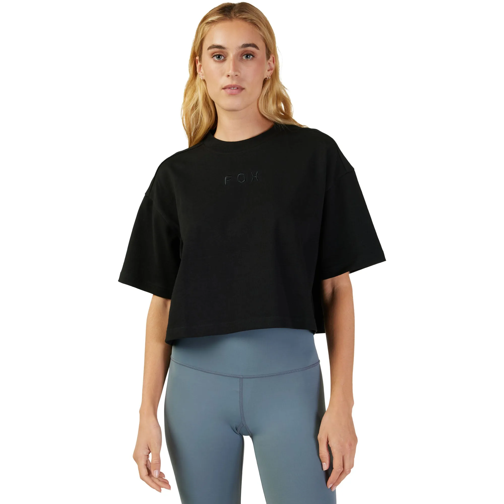 Fox Racing  Womens Wordmark Premium Crop Tee Oversized Ultra-Soft T-Shirt Black