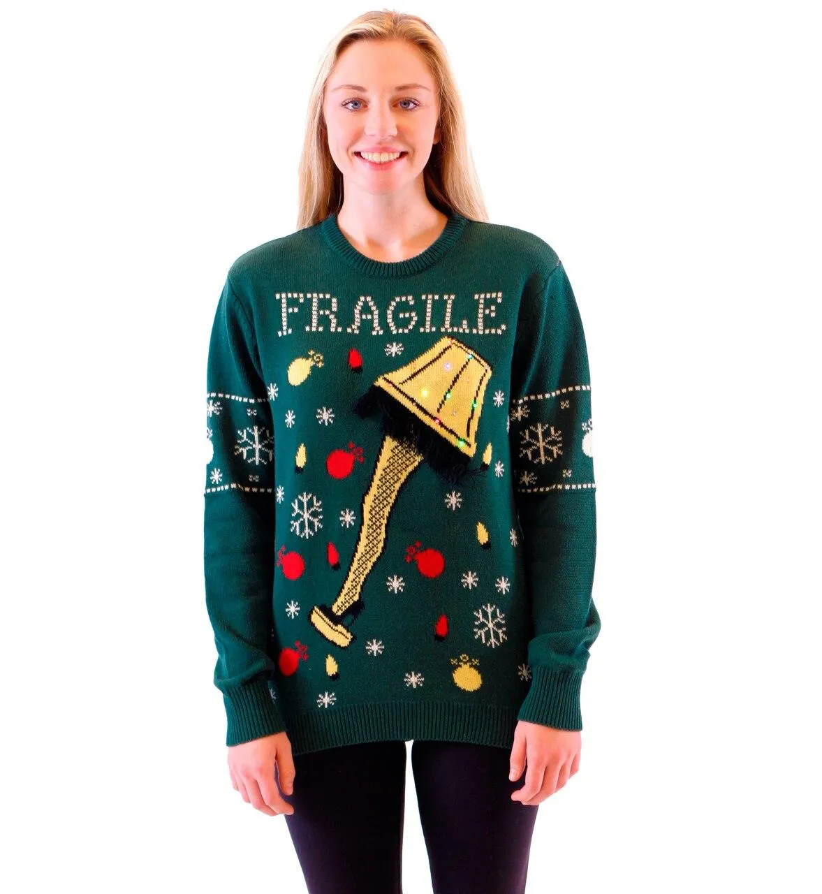 Fragile Leg Lamp Light Up Ugly Christmas Xmas Sweater