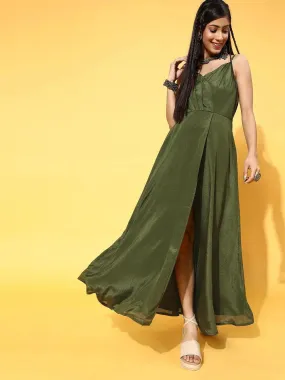 Green Solid Georgette Dress