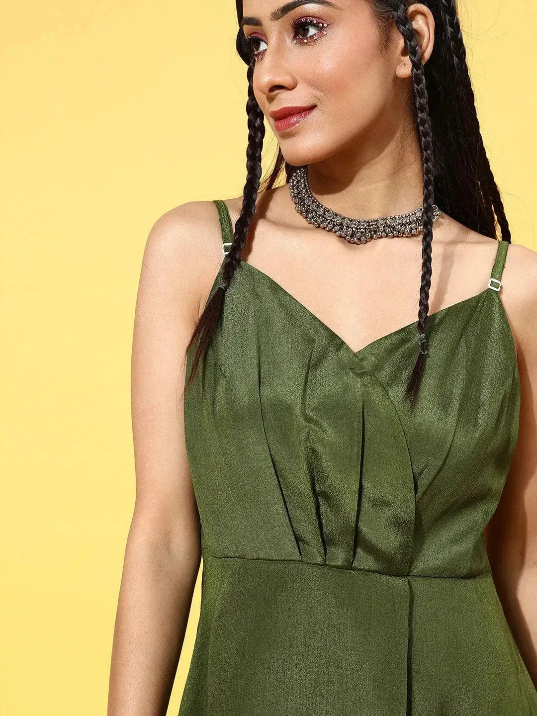 Green Solid Georgette Dress