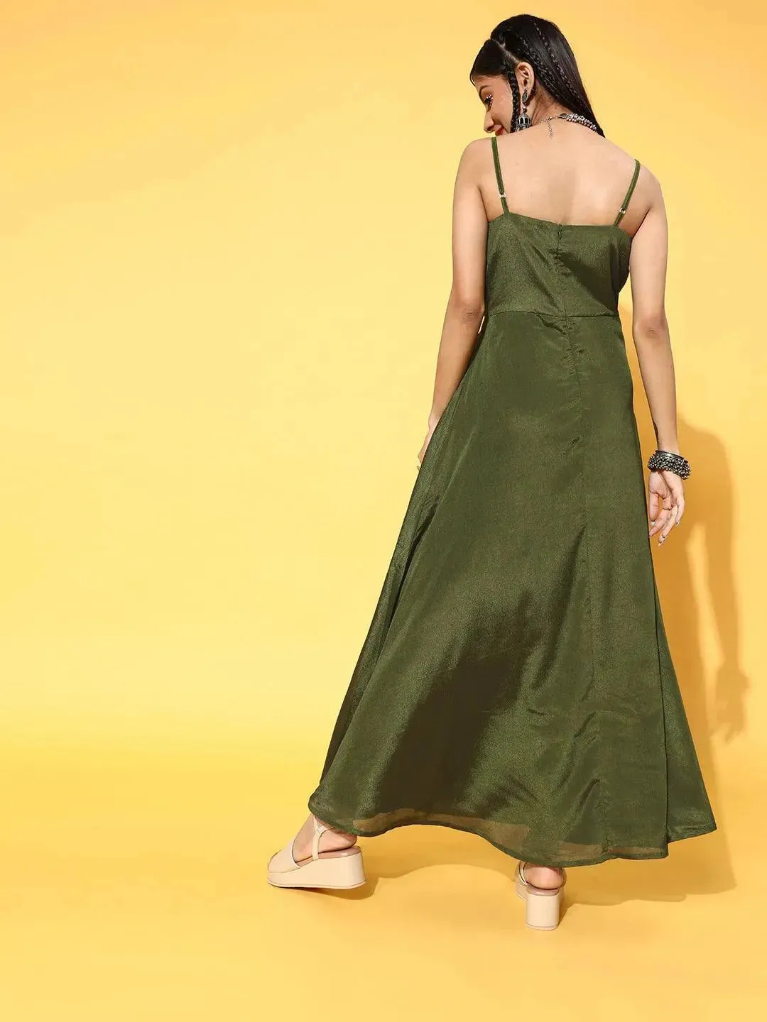 Green Solid Georgette Dress