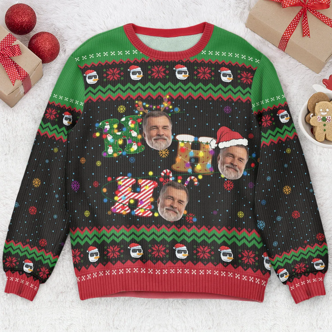 Ho Ho Ho Christmas - Personalized Photo Ugly Sweater