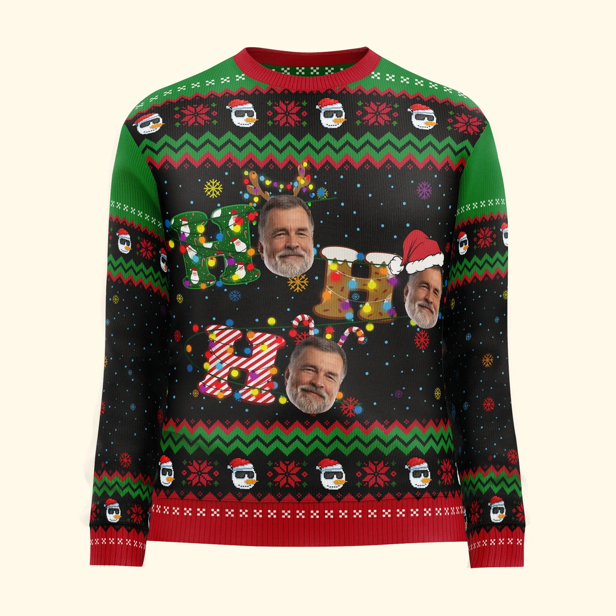 Ho Ho Ho Christmas - Personalized Photo Ugly Sweater