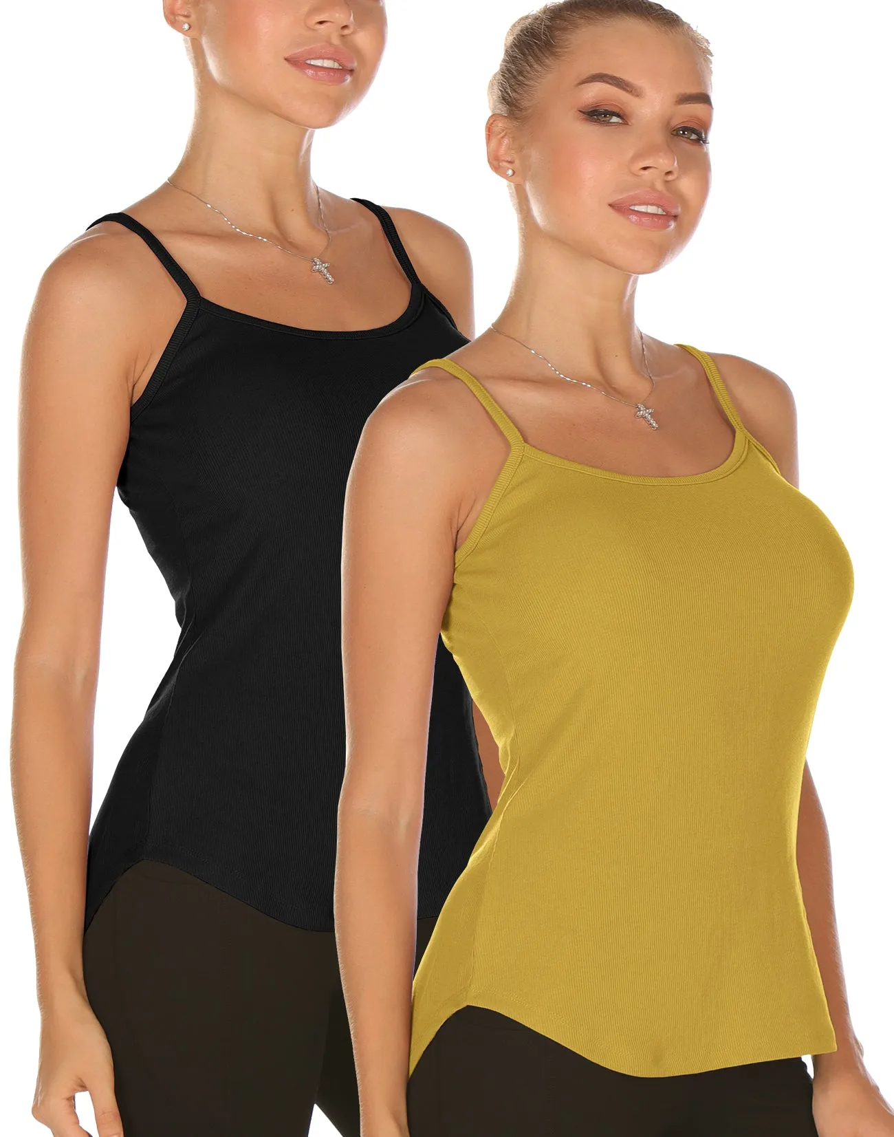 icyzone Undershirts Tank Tops for Women - Spaghetti Adjustable Strap Cami Tops(Pack of 2)