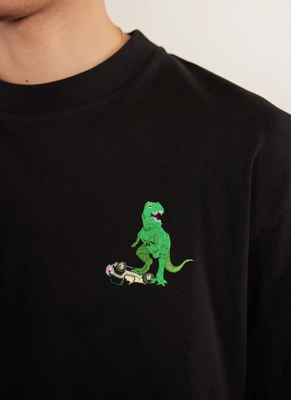 Large Theropod Oversized T Shirt | Embroidered Organic Cotton | Black