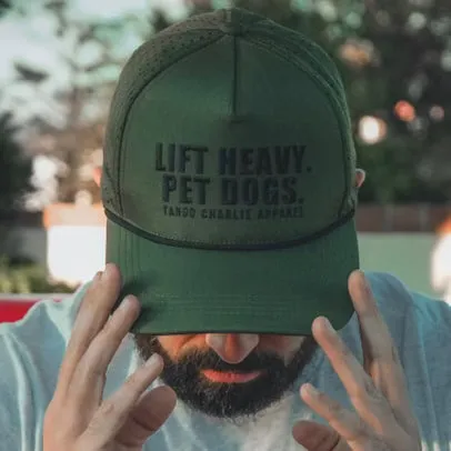 Lift Heavy. Pet Dogs. - Army Snapback Hat