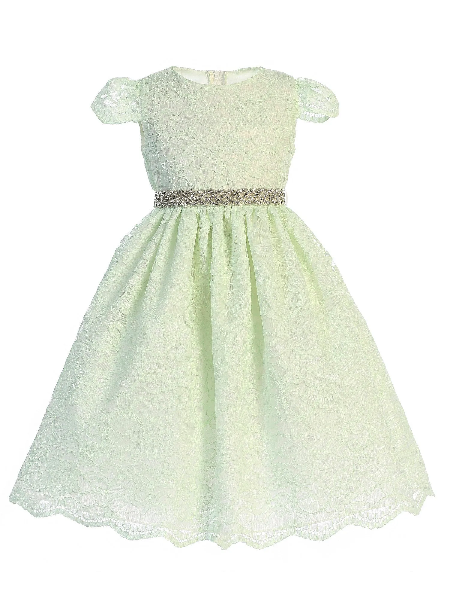 Little Girls Mint Rhinestone Lace Easter Flower Girl Dress 2T-6