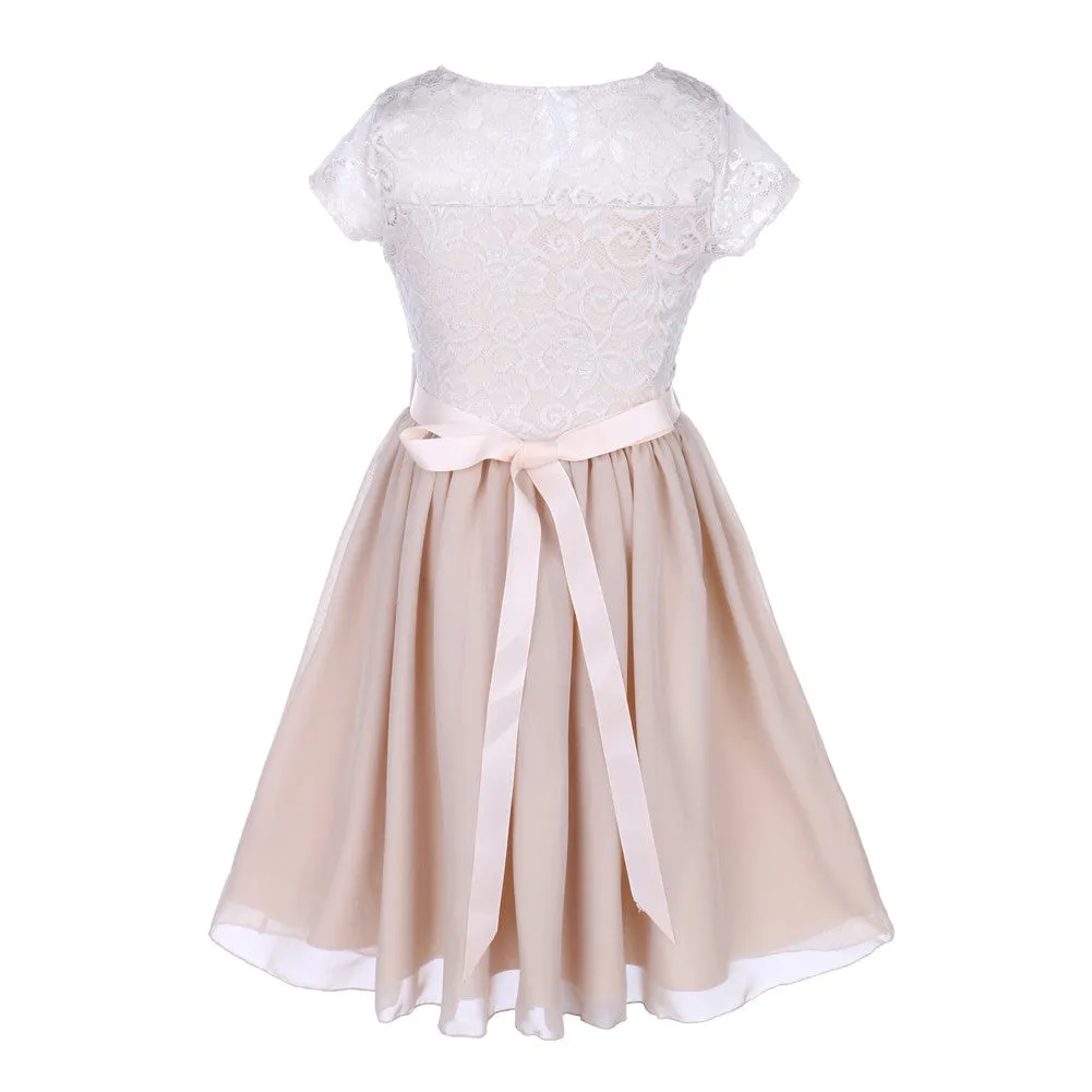 Little Girls Multi Color Lace Stone Belt Chiffon Flower Girl Party Dress 4-6