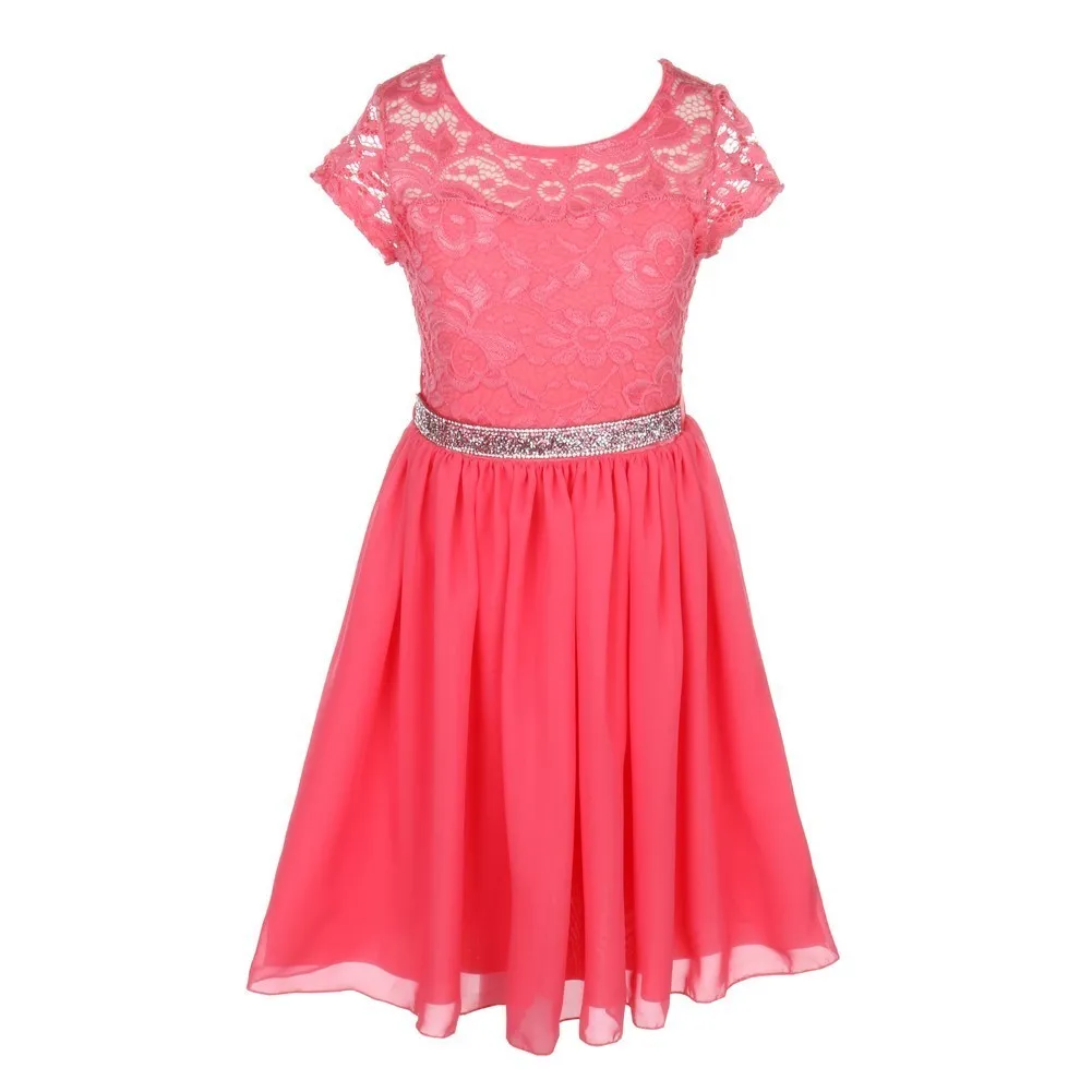 Little Girls Multi Color Lace Stone Belt Chiffon Flower Girl Party Dress 4-6