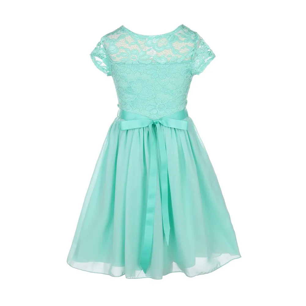 Little Girls Multi Color Lace Stone Belt Chiffon Flower Girl Party Dress 4-6