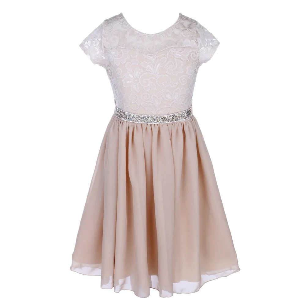 Little Girls Multi Color Lace Stone Belt Chiffon Flower Girl Party Dress 4-6