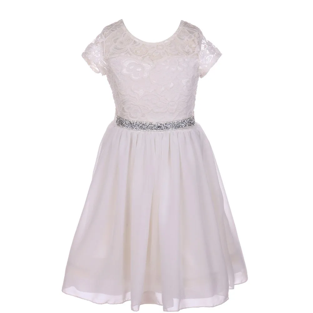 Little Girls Multi Color Lace Stone Belt Chiffon Flower Girl Party Dress 4-6