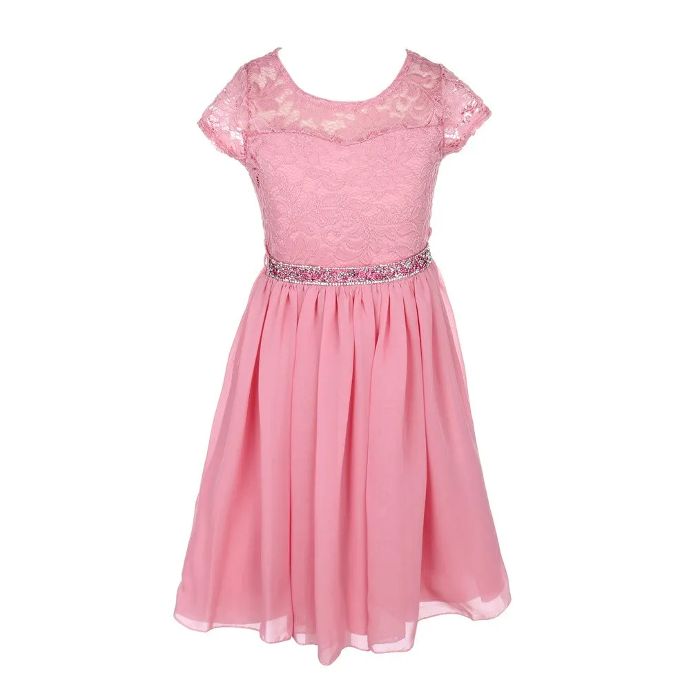 Little Girls Multi Color Lace Stone Belt Chiffon Flower Girl Party Dress 4-6