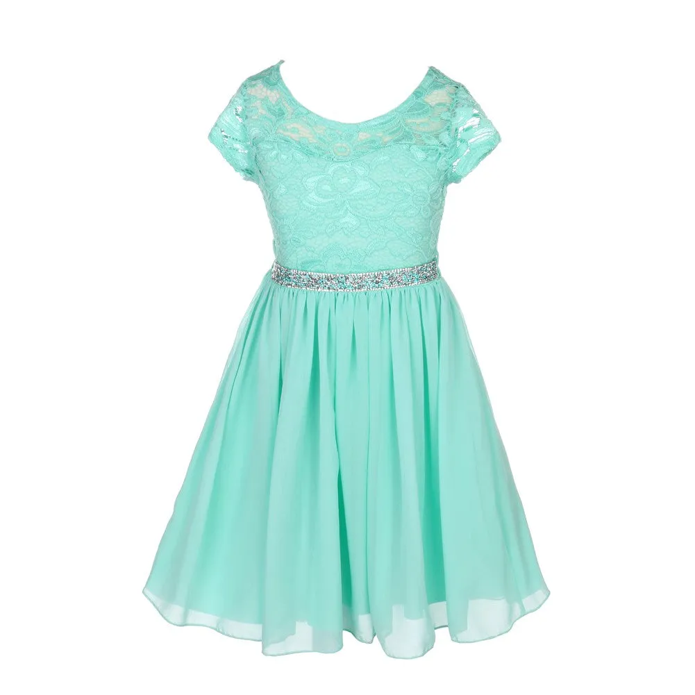 Little Girls Multi Color Lace Stone Belt Chiffon Flower Girl Party Dress 4-6