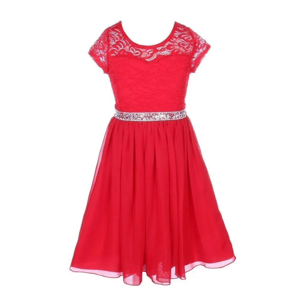 Little Girls Multi Color Lace Stone Belt Chiffon Flower Girl Party Dress 4-6