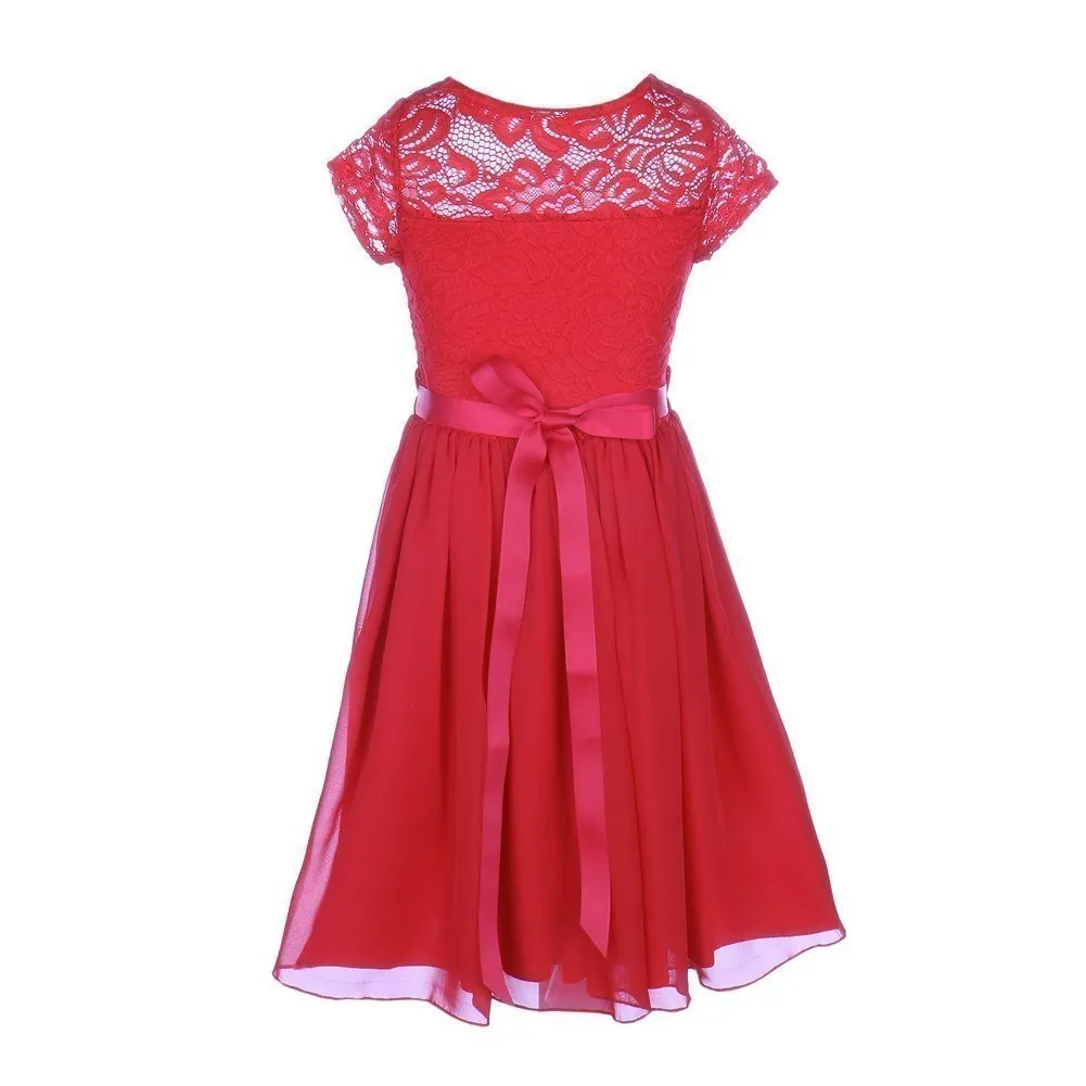 Little Girls Multi Color Lace Stone Belt Chiffon Flower Girl Party Dress 4-6