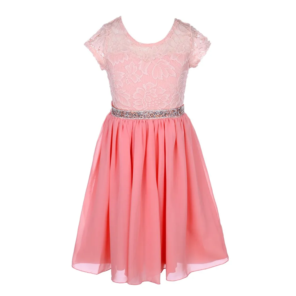 Little Girls Multi Color Lace Stone Belt Chiffon Flower Girl Party Dress 4-6