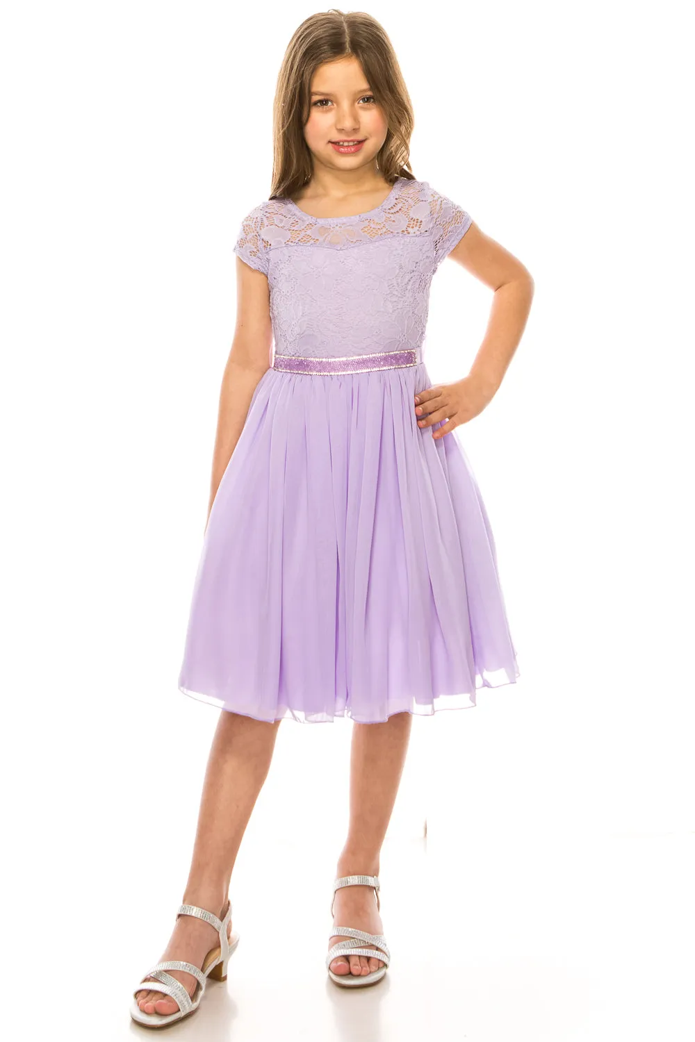 Little Girls Multi Color Lace Stone Belt Chiffon Flower Girl Party Dress 4-6