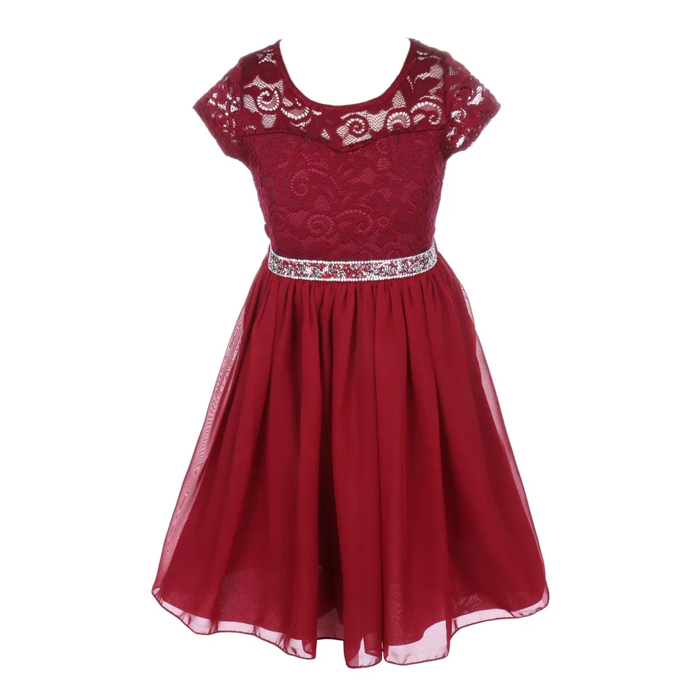 Little Girls Multi Color Lace Stone Belt Chiffon Flower Girl Party Dress 4-6