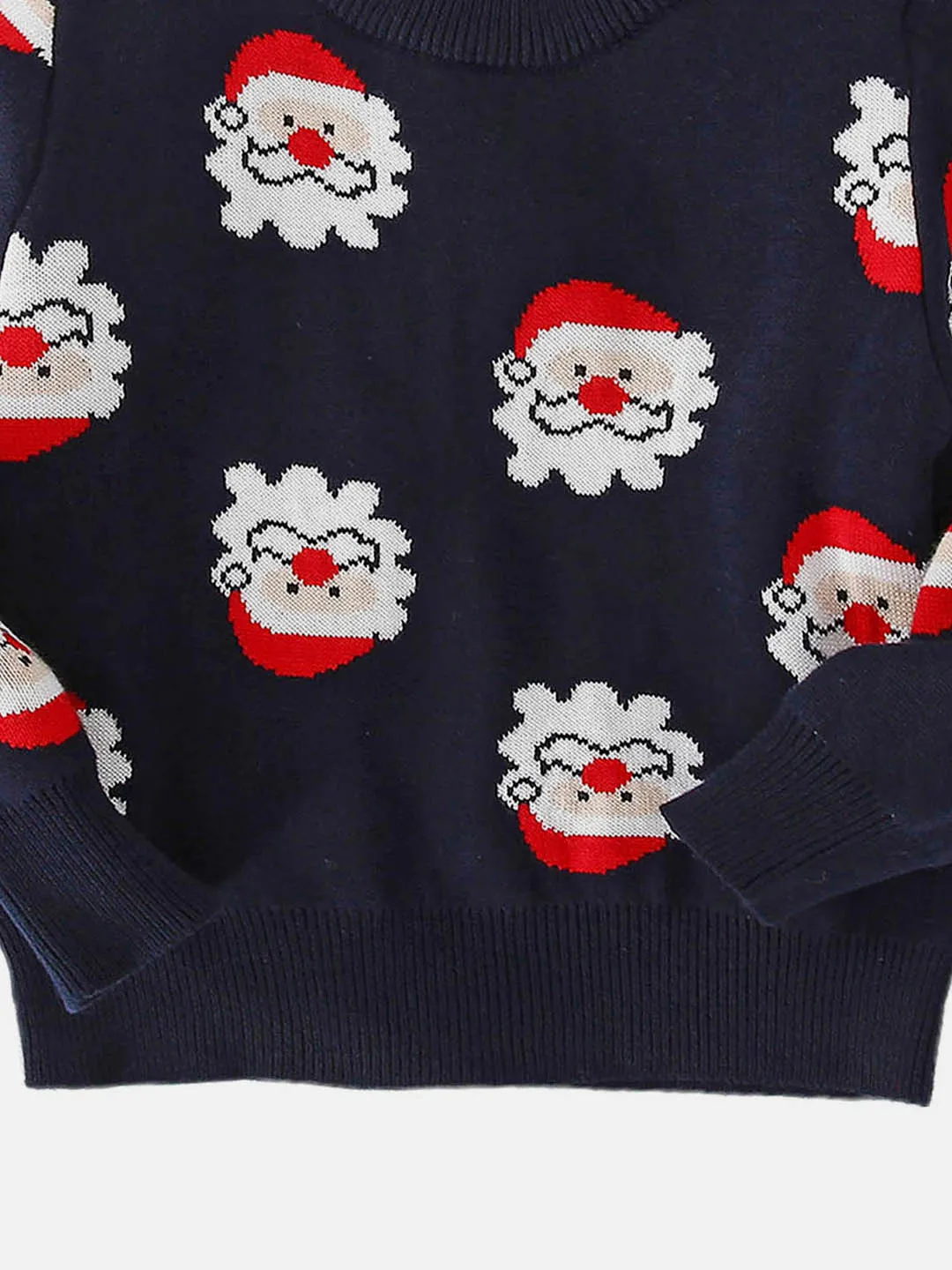 Little Surprise Box Navy Multi Santa Faces Knitted Warmer, Cardigan Christmas Sweater for Kids